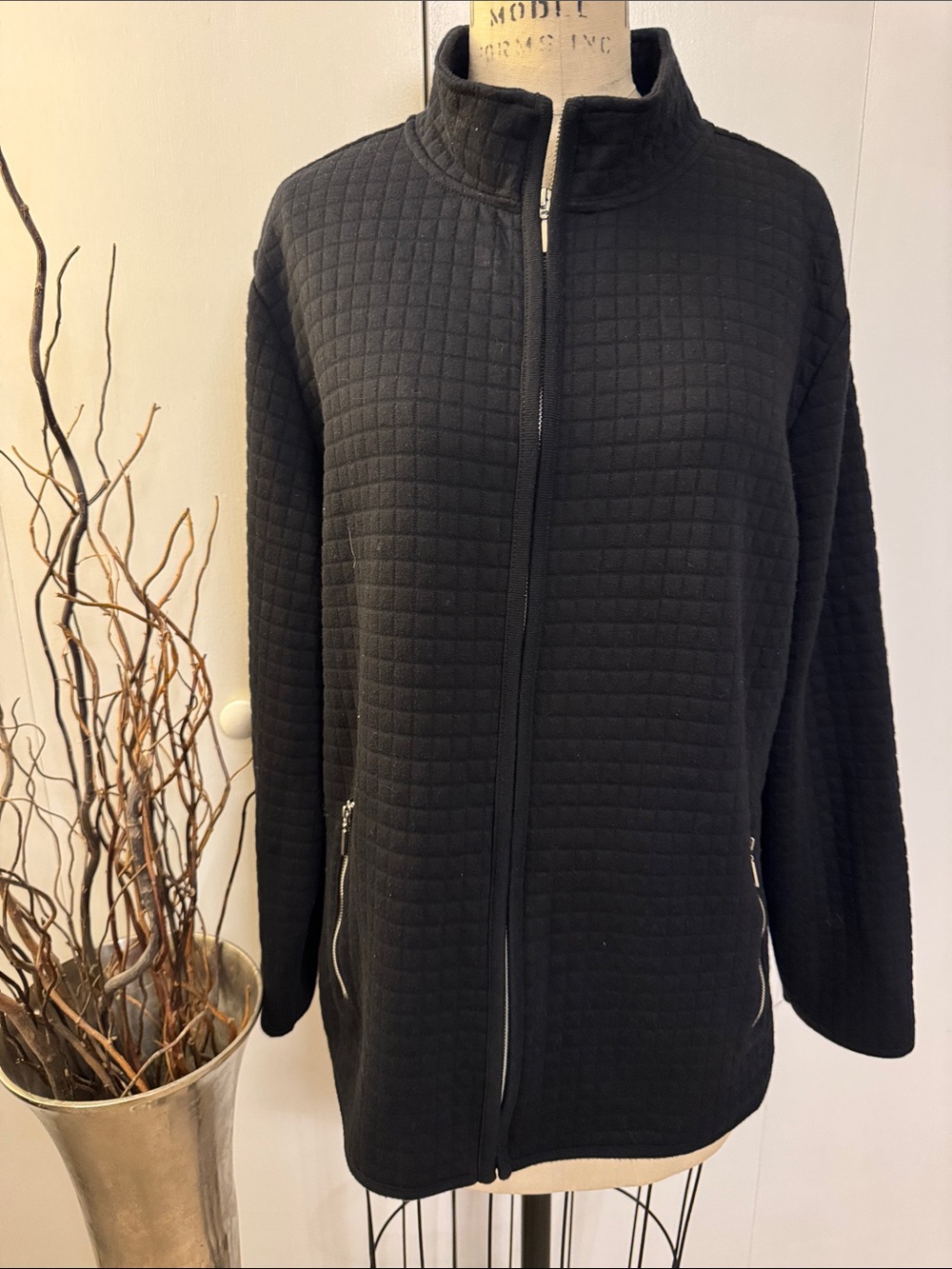 Karen Scott Black Quilted Full-Zip Utility Jacket - Picture 1 of 5